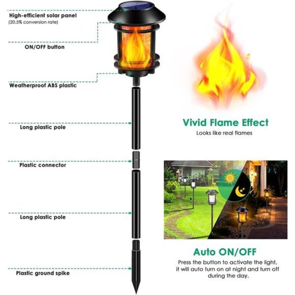 Solar Lights Outdoor Solar Torch Lights with Flickering Flame Waterproof Solar - Picture 2 of 6